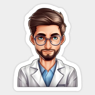 Cartoon Style Portrait - Man Doctor/Scientist/Lab Worker Sticker